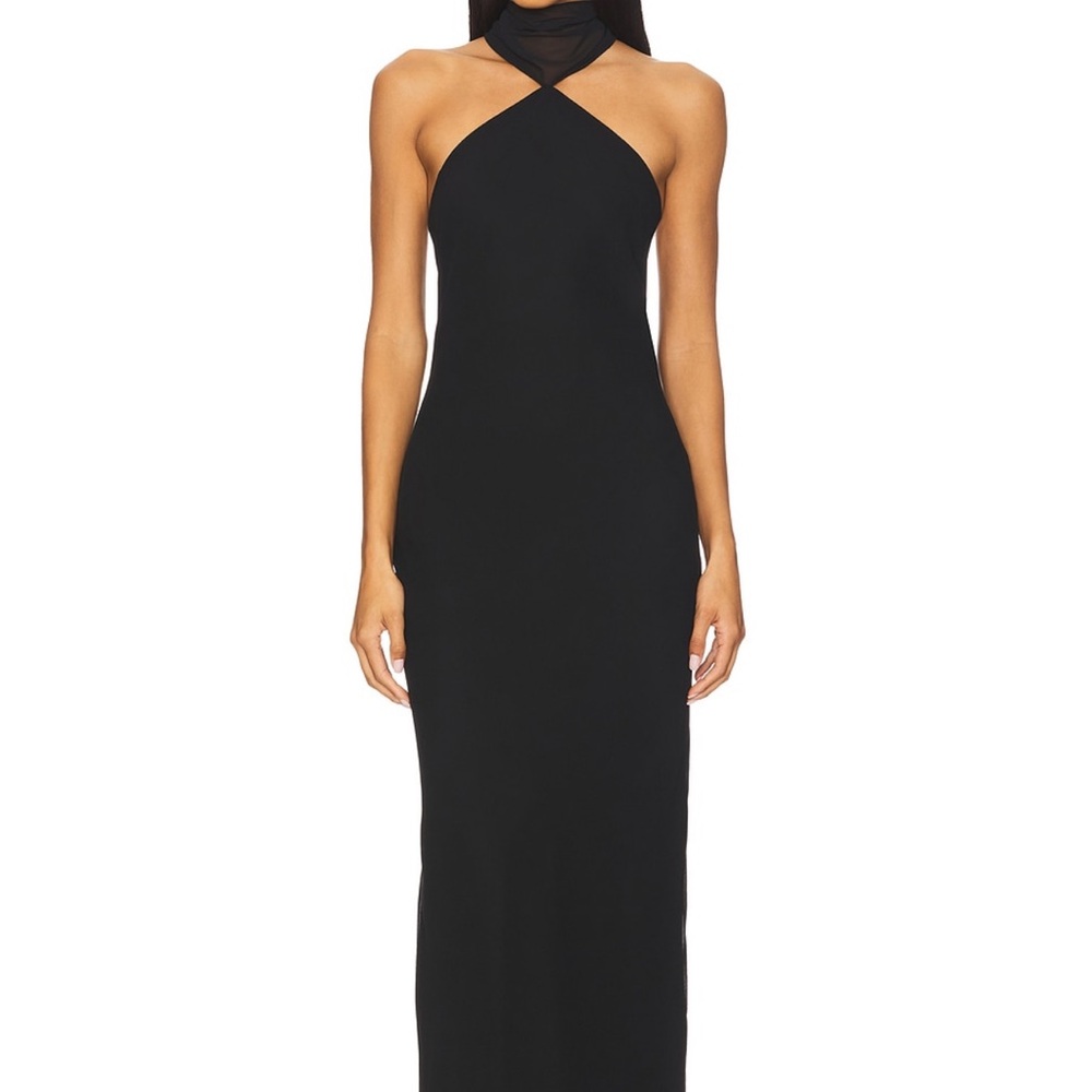 Revolve Amanda Uprichard Ashton Black Halter Maxi Dress with Cute Scarf